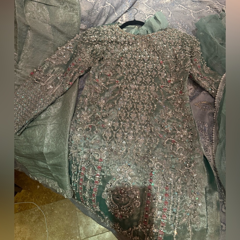 Embellished Green and Silver Dress KANWAL MALIK